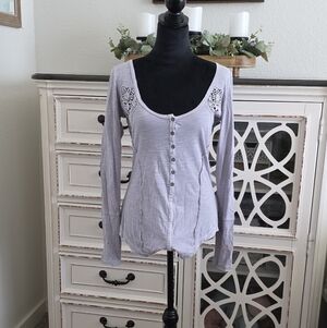 Free People Women's Long Sleeve Button-Up Top - Light Gray